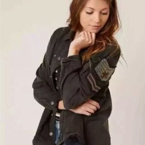 Free People Embellished Military Shirt Jacket